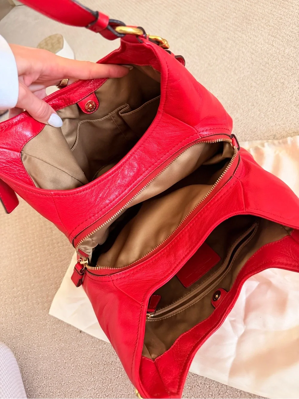 Coach Red Pebbled Leather Hobo with Gold-Tone Hardware